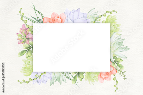 Hand drawn succulent recrangle frame template vector
