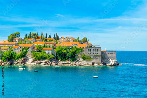 Beautiful summer landscape of the Adriatic coast in The Budva Riviera with a view of the Sveti Stefan
