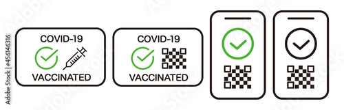 Vaccine passport vector icon set. Covid-19 coronavirus vaccine certificate icons.
