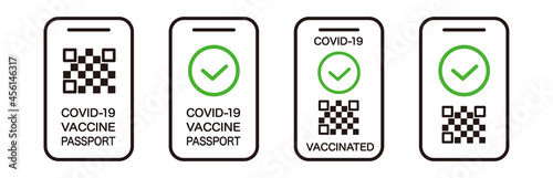 Vaccine passport vector icon set. Covid-19 coronavirus vaccine certificate icons.

