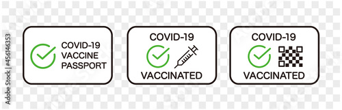 Vaccine passport vector icon set. Covid-19 coronavirus vaccine certificate icons.
