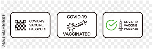 Vaccine passport vector icon set. Covid-19 coronavirus vaccine certificate icons.

