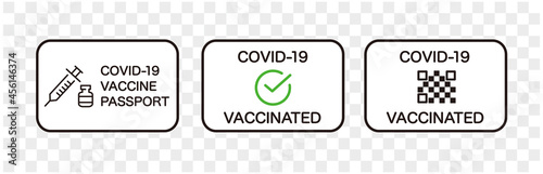 Vaccine passport vector icon set. Covid-19 coronavirus vaccine certificate icons.
