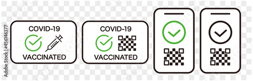 Vaccine passport vector icon set. Covid-19 coronavirus vaccine certificate icons.
