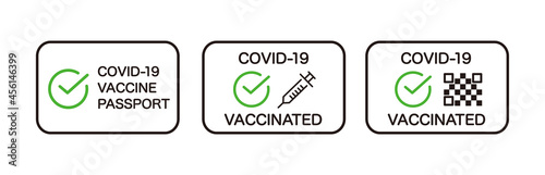 Vaccine passport vector icon set. Covid-19 coronavirus vaccine certificate icons.
