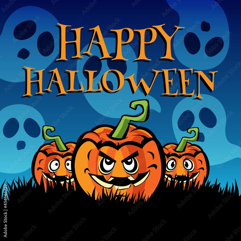 Halloween Design Vector - Simple Happy halloween card with pumpkin