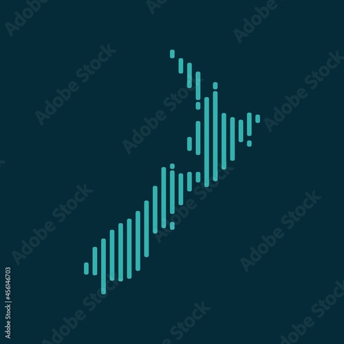 Vector abstract map of New Zealand with blue straight rounded lines isolated on a indigo background.