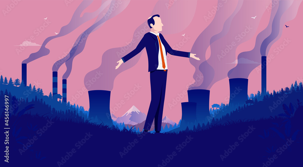Εκτύπωση καμβά Corporate businessman taking no responsibility for pollution and environmental impact