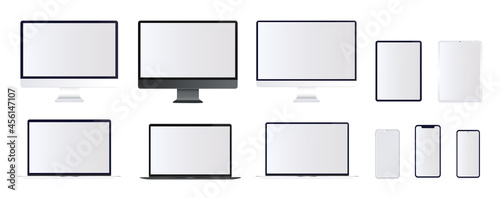 Vector device collection - Set of unbranded computers, laptops, tablets and smartphones with blank screens. Responsive design mockups