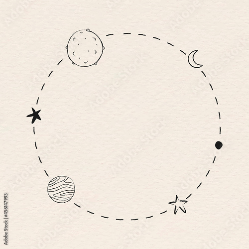 Galaxy decorated minimal line art frame vector