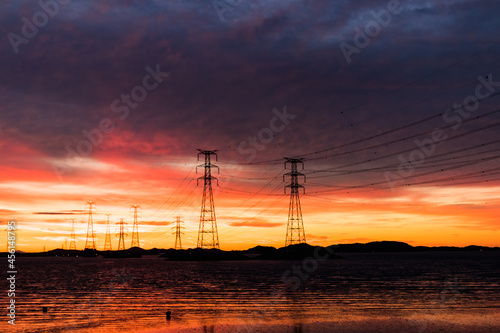 power lines at sunset