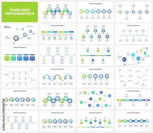 Set of timeline infographics presentation slides. Vector illustration for business data visualization