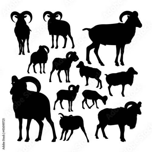 Big european moufflon animal silhouettes. Good use for symbol, logo, web icon, mascot, sign, or any design you want.