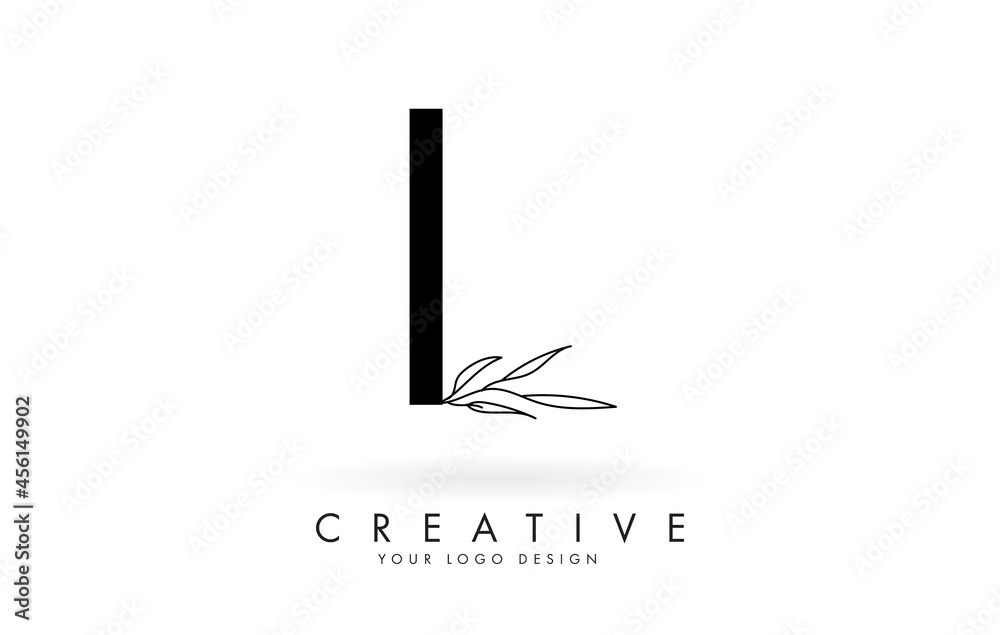 L letter logo design with elegant and slim leaves vector illustration.