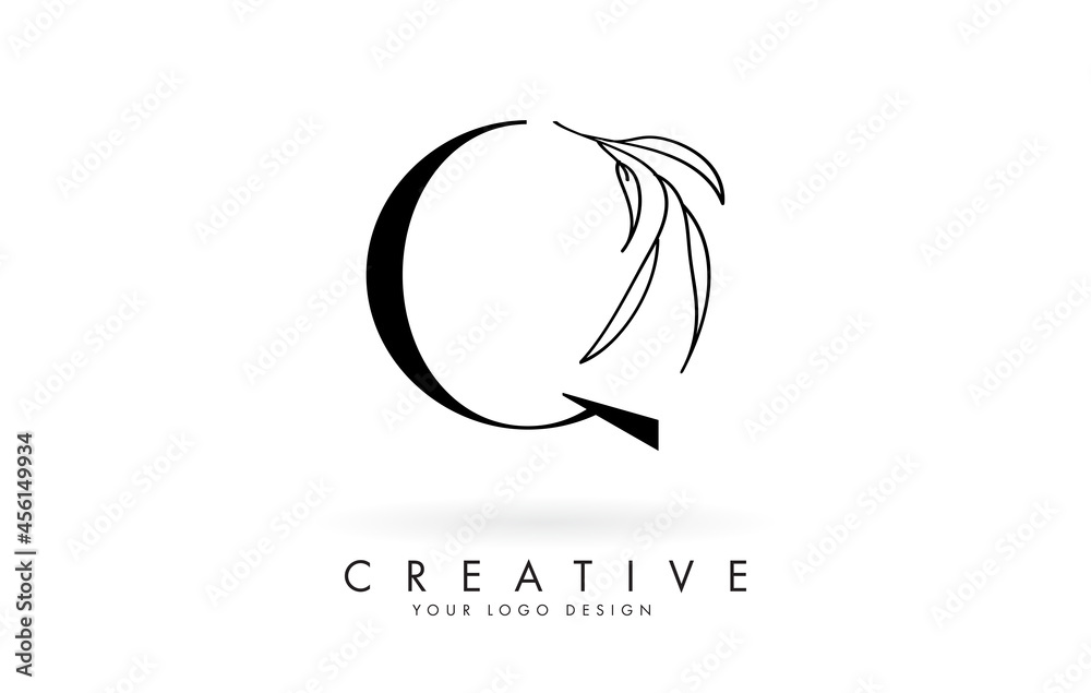 Q letter logo design with elegant and slim leaves vector illustration. Q letter logo design with elegant and slim leaves vector illustration.