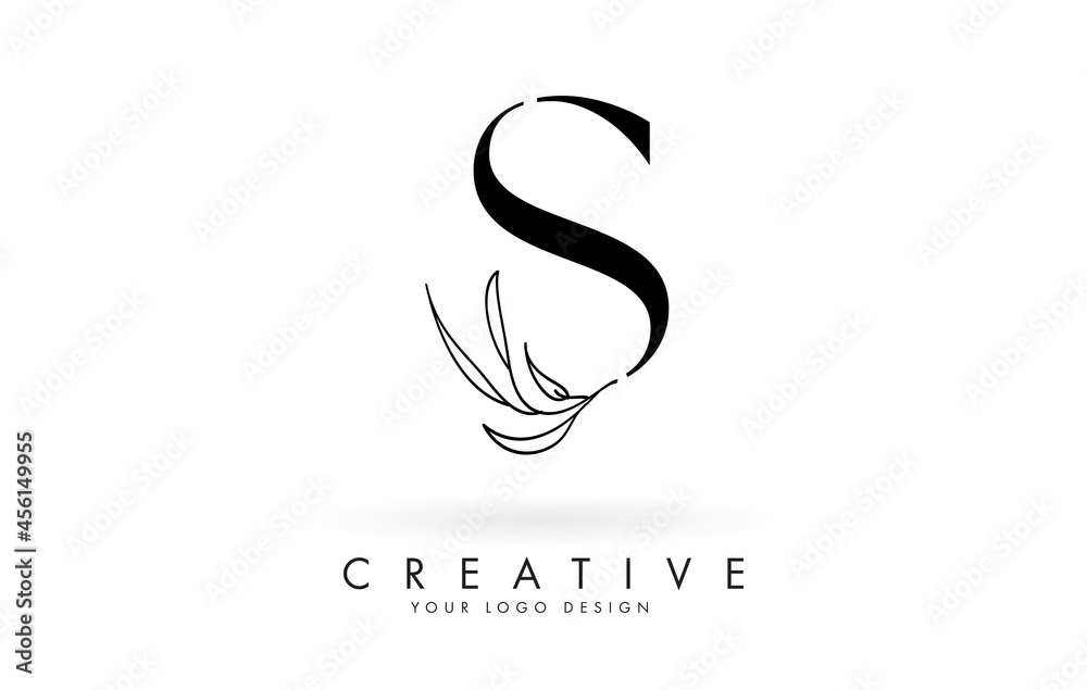 S letter logo design with elegant and slim leaves vector illustration.