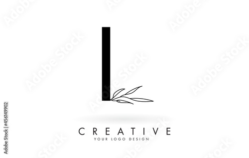 L letter logo design with elegant and slim leaves vector illustration.