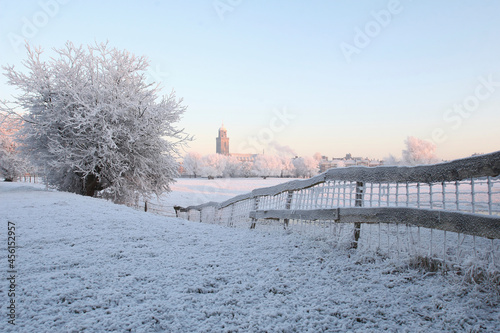 View on the city of Deventer, the Netherlands, on a cold day in winter with snow and frost © RMMPPhotography