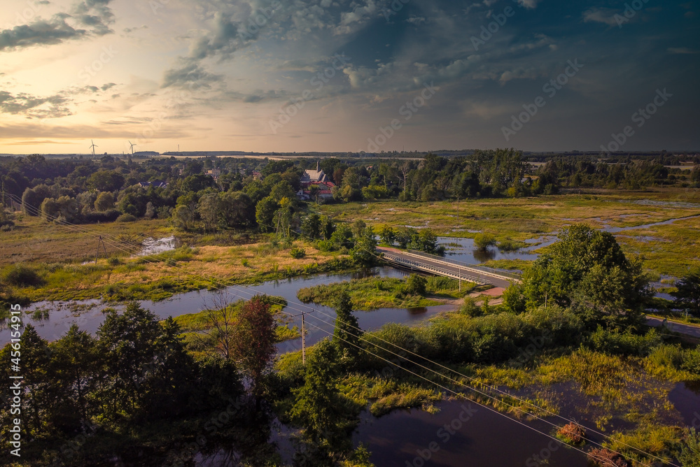 Obraz premium Flight over the small river in the center of Poland. 