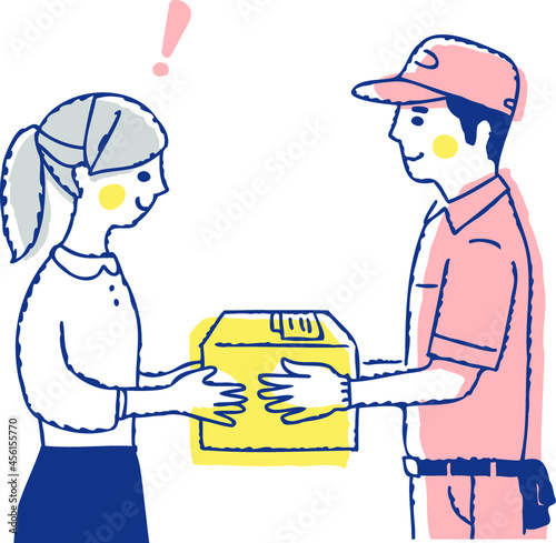 配達員と荷物を受け取る女性