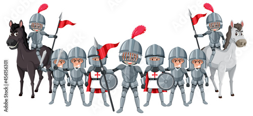 A group of medieval knights on white background