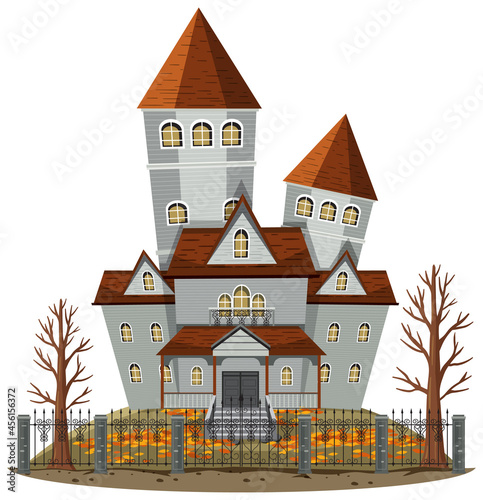 Haunted mansion exterior on white background