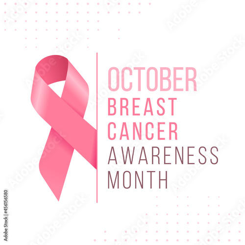 October Breast cancer awareness month text and pink ribbon sign on dot texture background vector Design