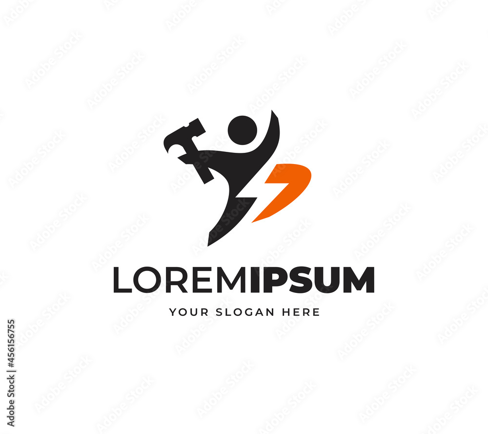 People movement with hammer vector logo design. Creative modern technology power logo design People movement with hammer vector logo design. Creative modern technology power logo design