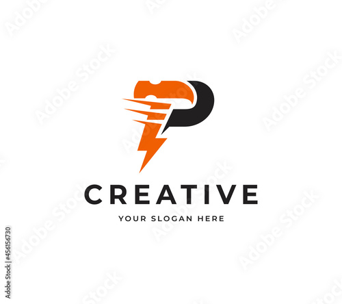 Letter P Hammer Vector Logo Design. Creative Modern Technology Power Logo Design