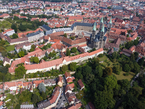 Aerial view of the old town in Bamberg with the cathedral