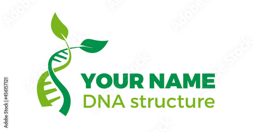 Vector logo DNA and genetics. Biological research in nature. Structure with plants and leaves