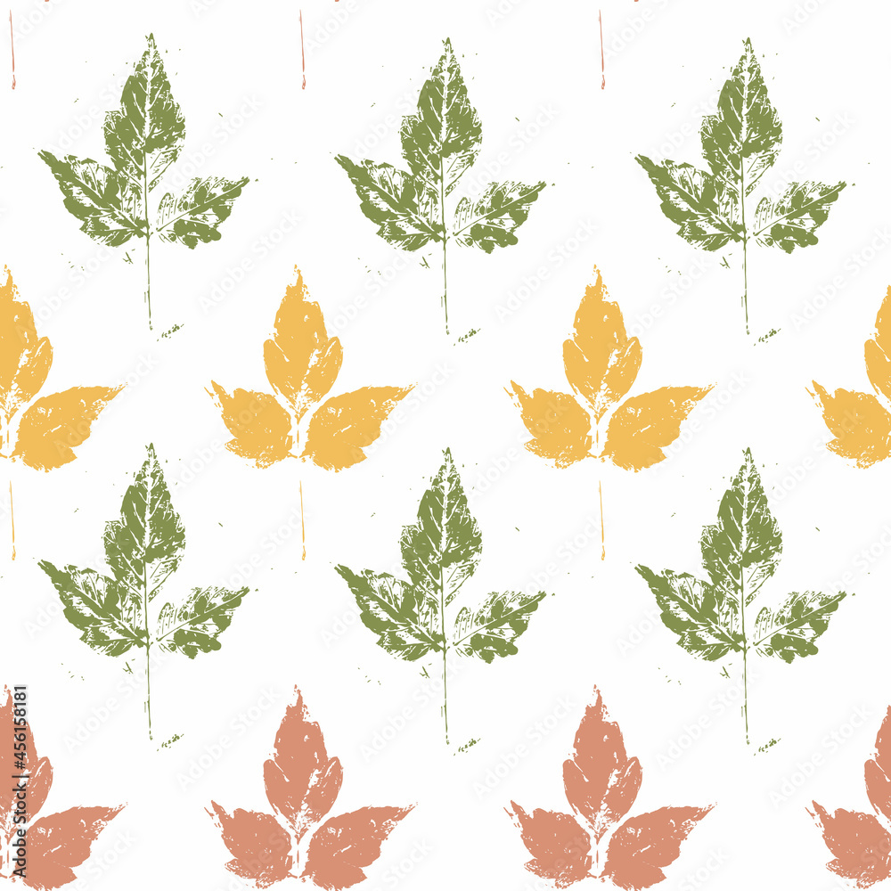 Seamless pattern with autumn leaves on a white background. Leaves with a grunge-style texture. Vector Seamless pattern with autumn leaves on a white background. Leaves with a grunge-style texture. Vector
