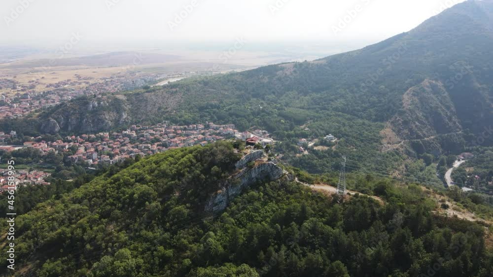 Aerial view of Saint Demetrius of Thessaloniki church near Asenovgrad, Plovdiv Region, Bulgaria
