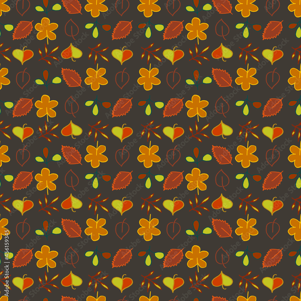 Vector pattern drawing of autumn leaves. For printing on fabric. Vector pattern drawing of autumn leaves. For printing on fabric.