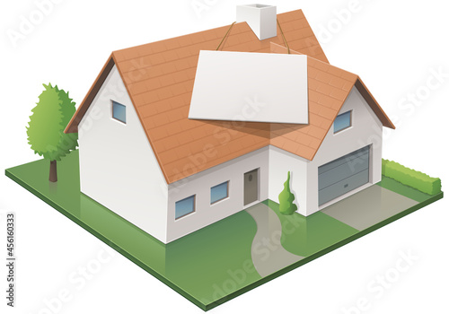 House and its blank label on the roof (cut out)