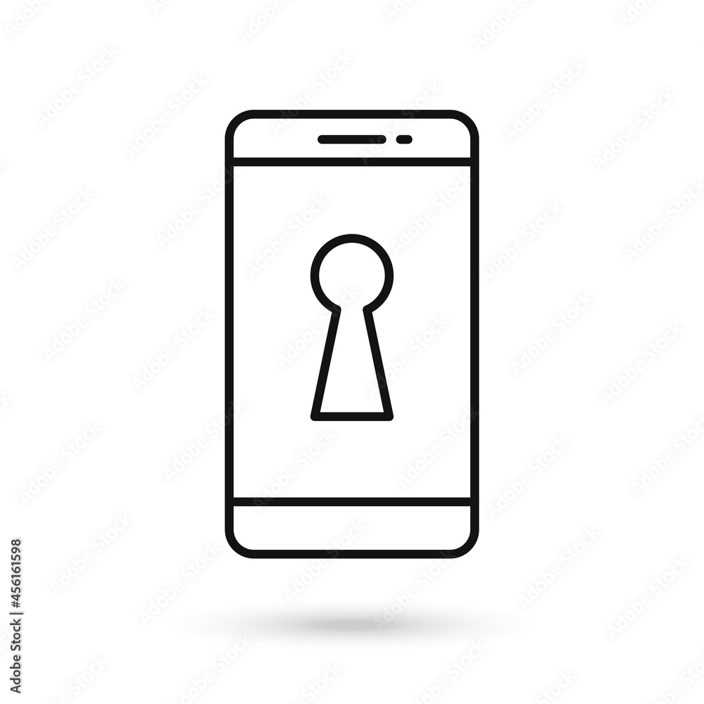 Mobile phone flat design icon with keyhole sign. Mobile phone flat design icon with keyhole sign.