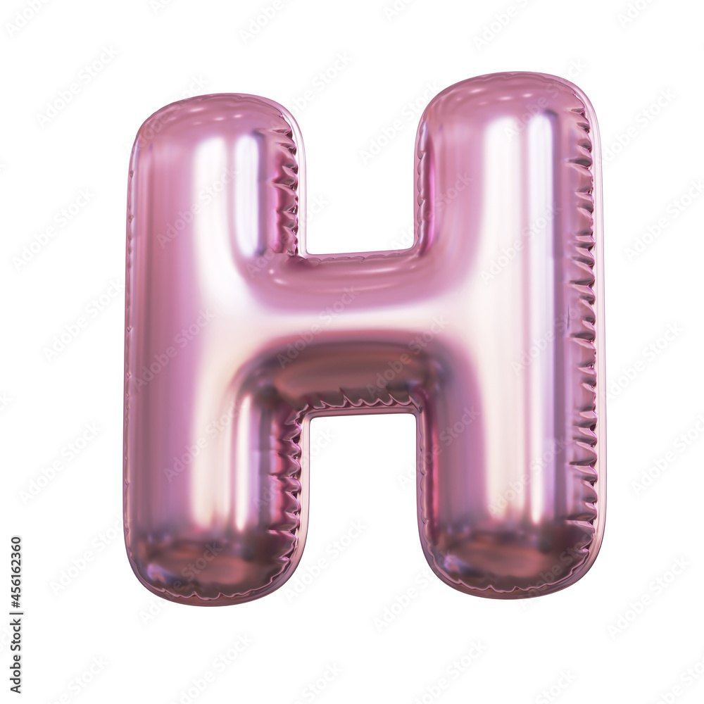 Pink metallic balloon font 3d rendering, letter H Pink metallic balloon font 3d rendering, letter H