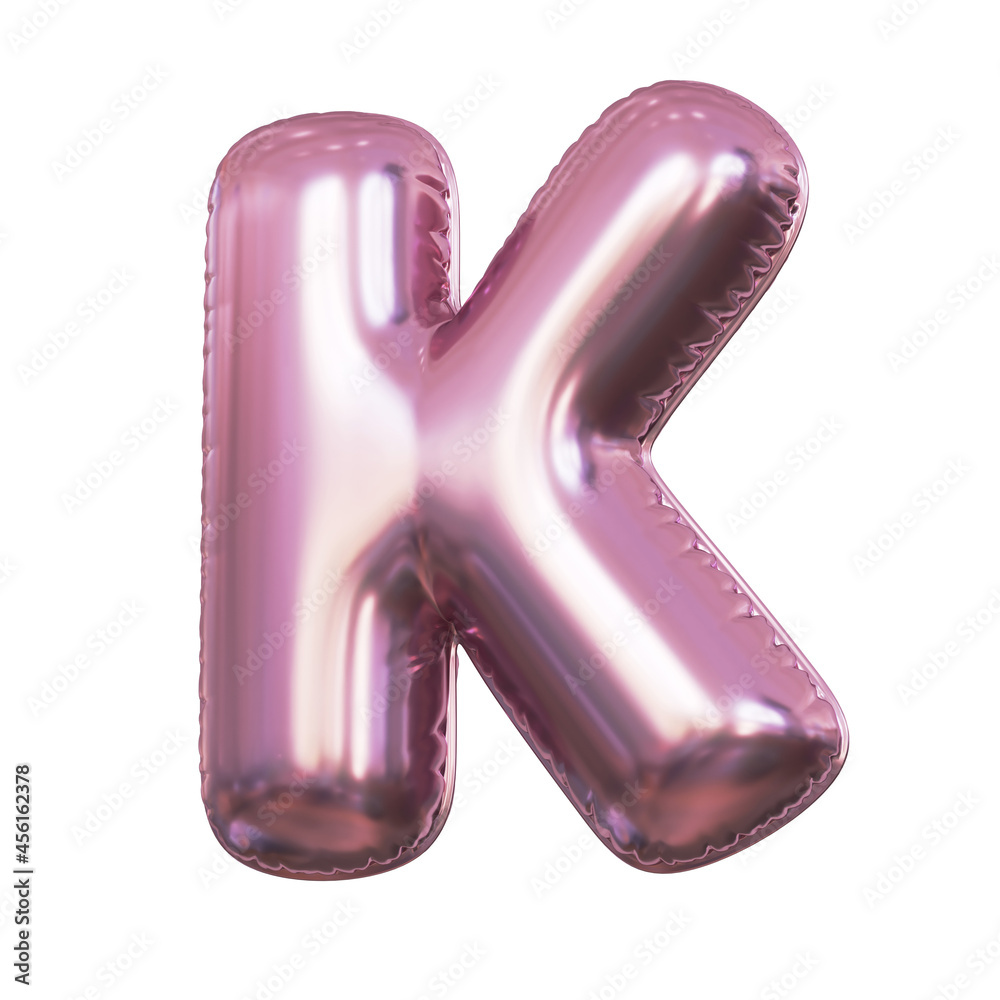 Pink metallic balloon font 3d rendering, letter K Pink metallic balloon font 3d rendering, letter K