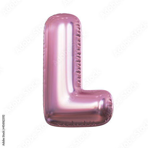 Pink metallic balloon font 3d rendering, letter L