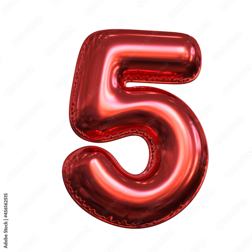 Pink metallic balloon font 3d rendering, number 5 Pink metallic balloon font 3d rendering, number 5
