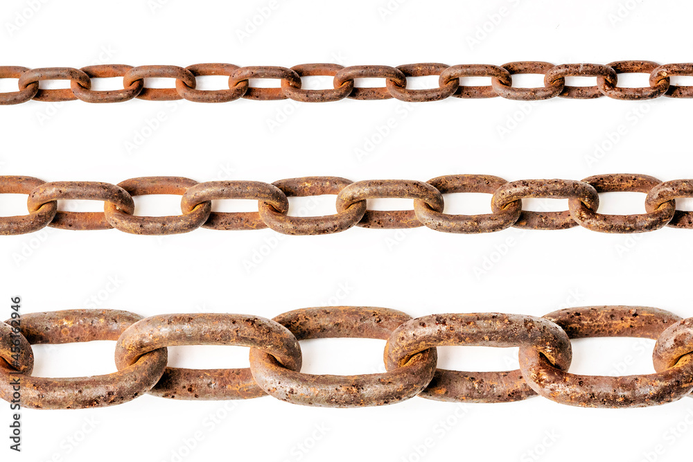 Collection of various chain on white background.