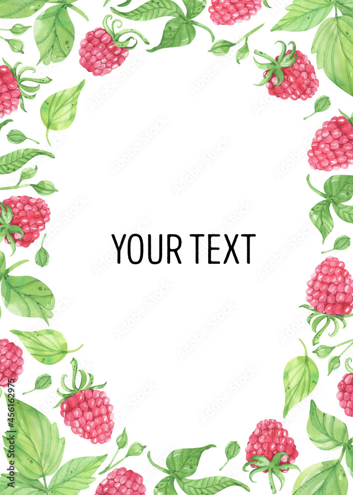 Raspberry watercolor juicy, fresh, frame, wreath illustrations. Wild berry, flowers, leaves. Summer organic, harvest, vegetarian. Perfect for invitations and cards. Raspberry watercolor juicy, fresh, frame, wreath illustrations. Wild berry, flowers, leaves. Summer organic, harvest, vegetarian. Perfect for invitations and cards.