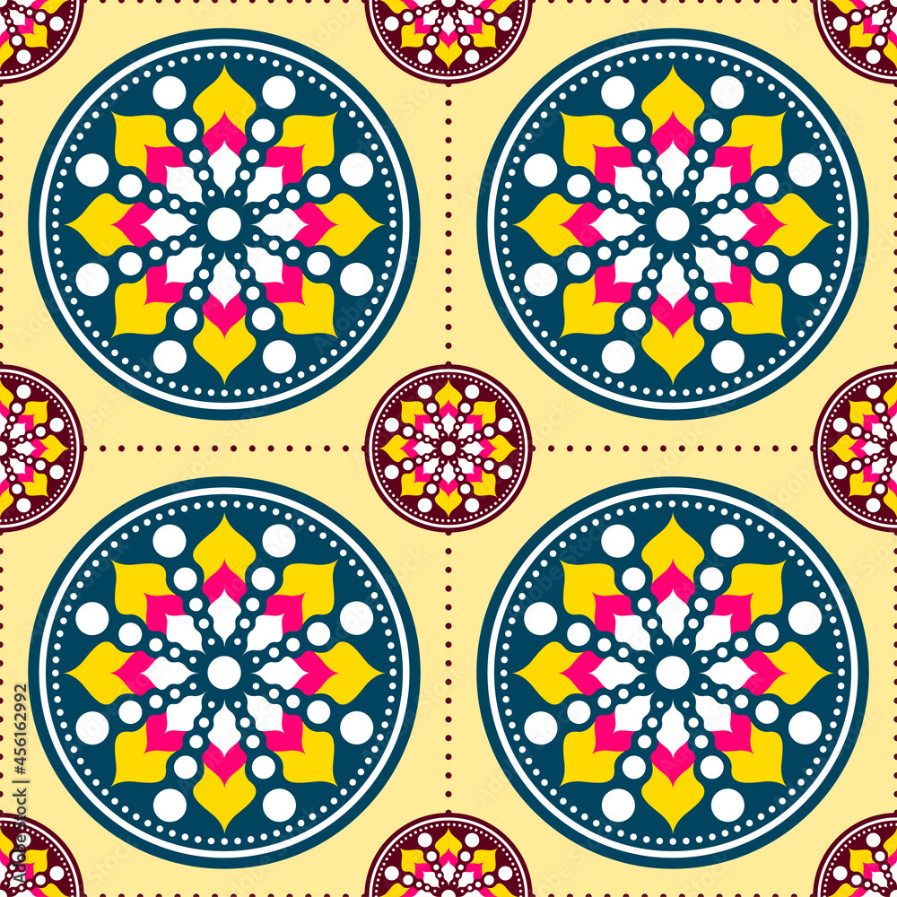 Seamless Colorful Mandala Or Rangoli Pattern Background.