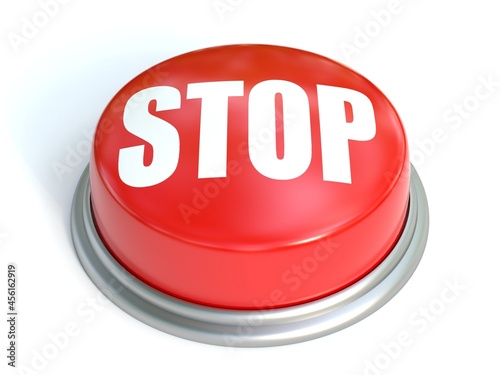 Red Stop button isolated on white background 3d rendering