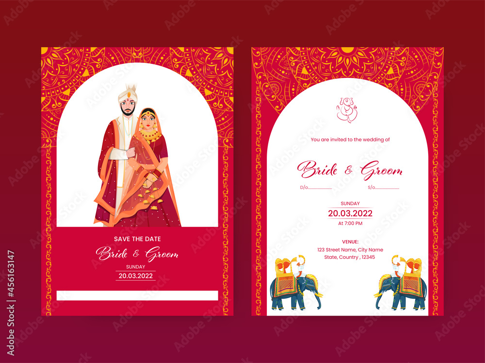 Indian Wedding Card Template Design With Hindu Bridegroom Character In