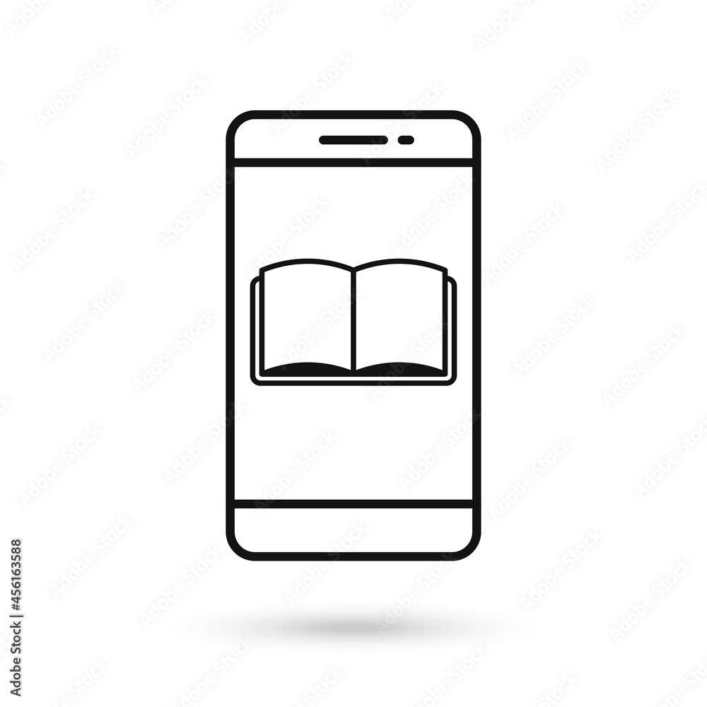 Mobile phone flat design icon with book sign. Mobile phone flat design icon with book sign.