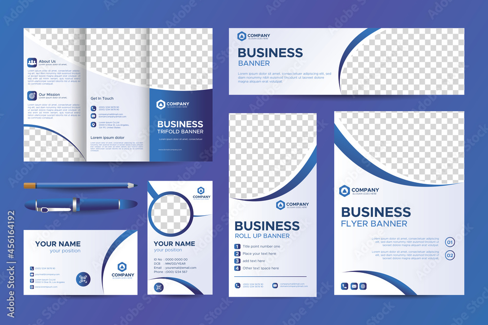 Elegant Abstract Blue Business Stationery Template set for Company ...