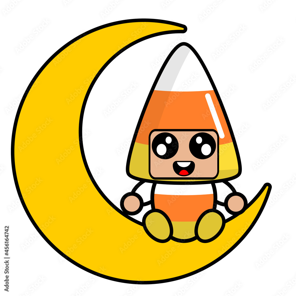 halloween candy mascot costume illustration cute cartoon character sitting on the crescent moon halloween candy mascot costume illustration cute cartoon character sitting on the crescent moon