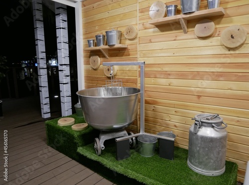 Ancient technologies of milk processing. Devices for the production of dairy products. Metal buckets, cans, separator.