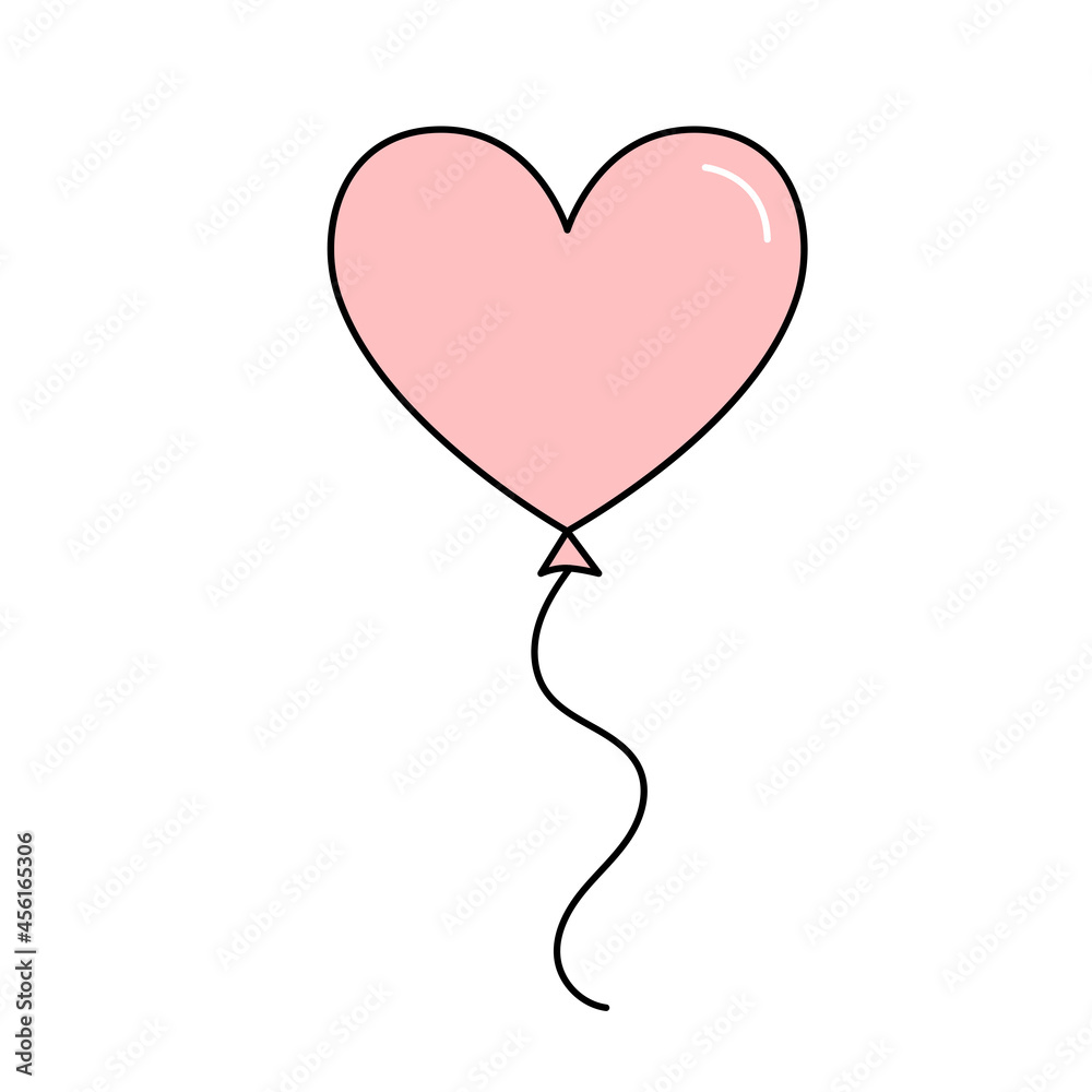 Heart shaped balloon. Wedding decorations. Doodle vector illustration